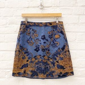 Peruvian Connection || Newbury A Line Mini Skirt Pima Cotton Blue Gold M